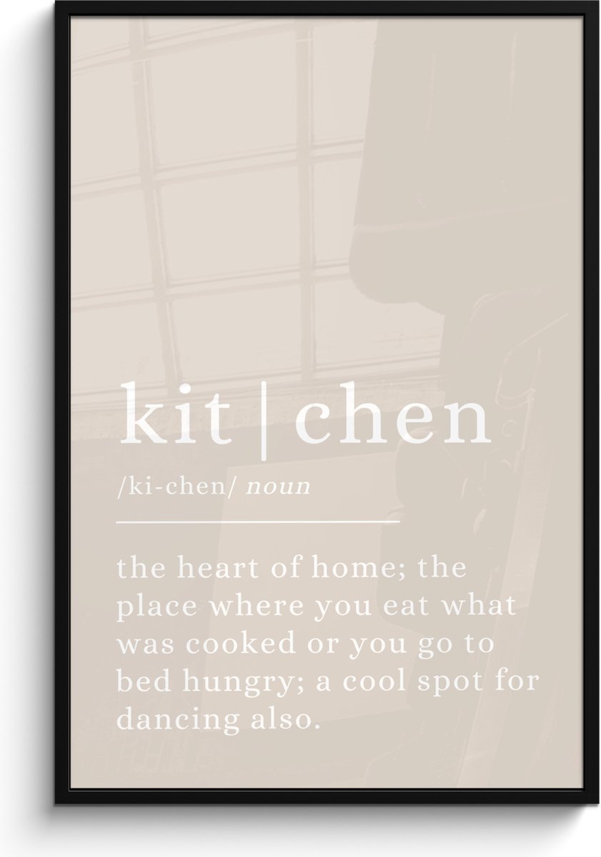 FrameYourWall Fotolijst inclusief poster - Posterlijst 80x120 cm - Posters - Quote - Kitchen - Definitie - Beige - Foto in lijst - Keuken decoratie muur - Wanddecoratie accessoires - Muurdecoratie - Schilderijen