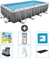 Bestway Rechthoekig Power Steel Zwembad - Rattanprint - 549 x 274 x 122 - Inclusief Pomp - Ladder - Afdekzeil Onderhoudspakket - Filter - Vloertegels