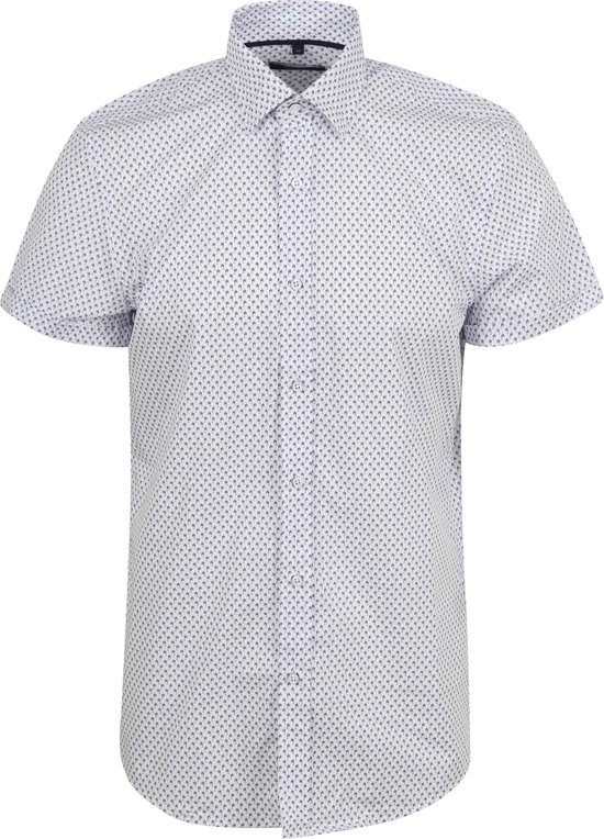 Suitable - Short Sleeve Overhemd Print Blauw - Heren - Maat L - Regular-fit