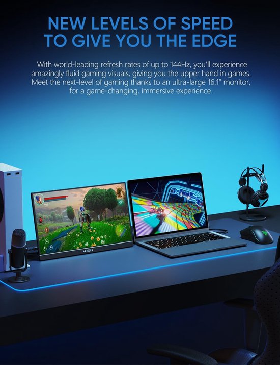 Arzopa G1 Game - Moniteur de Gaming portable - Béquille intégrée - 144 Hz - 16,1 pouces