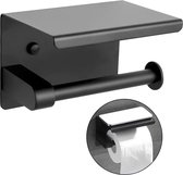 Wc rolhouder met plankje zelfklevend / boren toiletrolhouder zwart RVS incl. schroeven