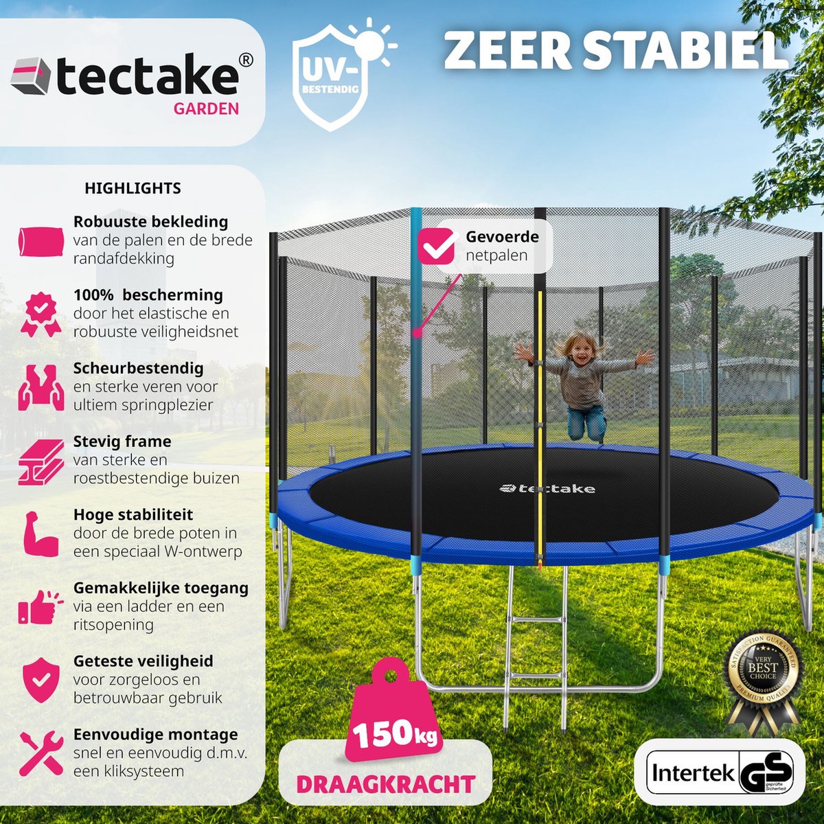 tectake® Trampoline - 427 cm - TÜV-geteste Kindertrampoline met Veiligheidsnet - Buitenspeelgoed - Sporttrampoline - Speeltoestel voor in de Tuin — afbeelding 13