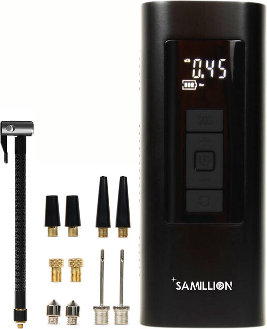 Foto: Samillion 6 in 1 draagbare compressor bandenpomp luchtcompressor compressor oplaadbaar fiets tot auto elektrische fietspomp zaklamp en powerbankfunctie inclusief 11 opzetstukken 6000 mah batterij