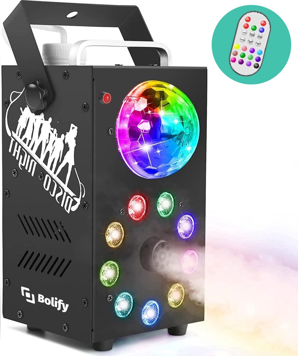 Bolify - Rookmachine met Led lichten, Discobal en Draadloze afstandsbediening - 700W - 3 in 1 Rook machine - Smoke machine - Zwart - - Bolify