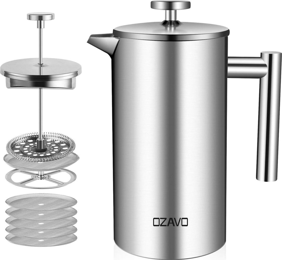 LUOJINYI French Press Koffiezetter 1000ml - Dubbelwandig RVS Voor Perfecte Koffie