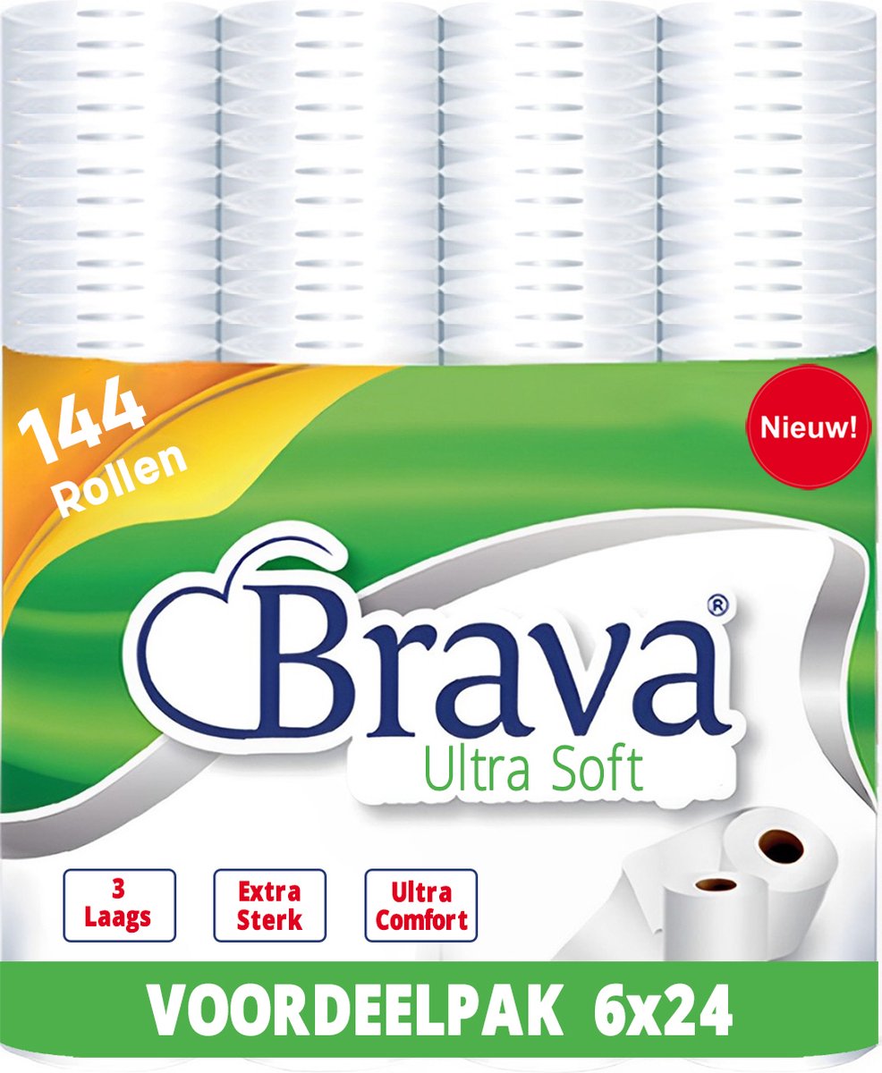 Brava - Ultra Soft Toiletpapier - 144 Rollen - 3 Laags - Ultiem Comfort WC Papier - Superieure Sterkte - Maximale Absorptie & Pluisvrij - Voordeelverpakking WC Papier