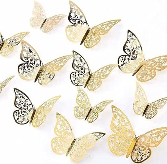 3D Vlinders Ornamenten Levendig Verwijderbare Stickers (Goud)