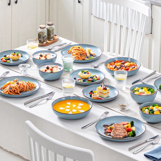 Service de table de Luxe LBB – 32 pièces – 8 personnes – Porcelaine – Service d'assiettes – Assiettes plates – Assiettes à dessert – Bols – Mugs – Bols – Nymphe