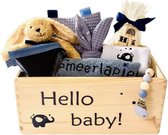 Luxe babygiftset blauw, geboorte geschenkset, baby giftbox, duurzaam kraamcadeau jongen