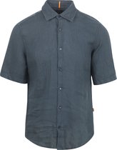 BOSS - Rash Short Sleeve Overhemd Linnen Navy - Heren - Maat M - Regular-fit