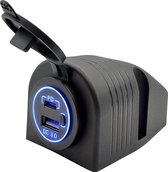 ProRide® 12V USB/USB C Stopcontact 2 Poorten Opbouw met Schakelaar - QC3.0 - USB Autolader, Boot en Camper - Complete set - Blauw