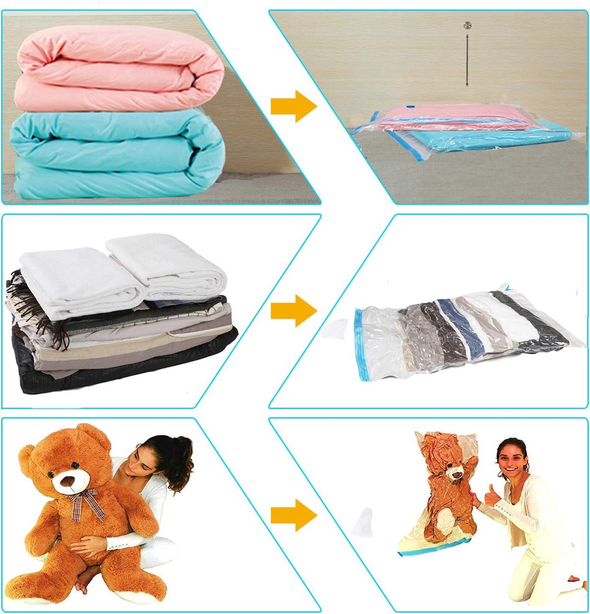vacuümzak, 100% lekvrij en extra robuust, vacuüm opbergzak voor kleding, beddengoed, kussens, dekbedden, textiel en nog veel meer.