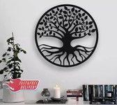 Levensboom Tree of Life modern deco muurdecoratie - Groot root - Wanddecoratie - Zwart - Houten art - Muurdecoratie - Line art - Wall art - Bohemian - Wandborden - Woonkamer - 50x50 cm - wandecoratie woonkamer
