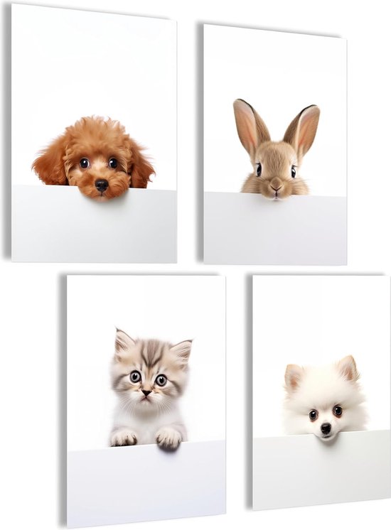 Kinderkamerposter (set puppy, hond, kat, konijn)