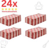 Theedoeken - Horeca Kwaliteit - Katoenenen Theedoeken set - 24 x - Rood Wit - Ophang Lus