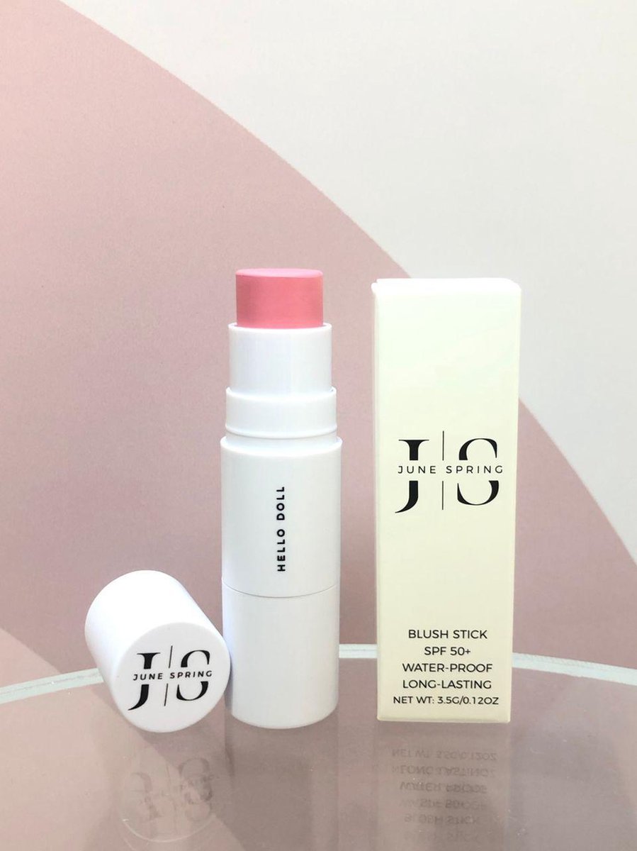 June Spring - Blush Stick - HELLO DOLL - Kleur: Roze - SPF 50 - Waterproof - Make up - Creme Blush - Langdurig - Natuurlijk - Hydraterend - Vlekt Niet - Alle Huidtypen - Trendy - NIEUW - 2024