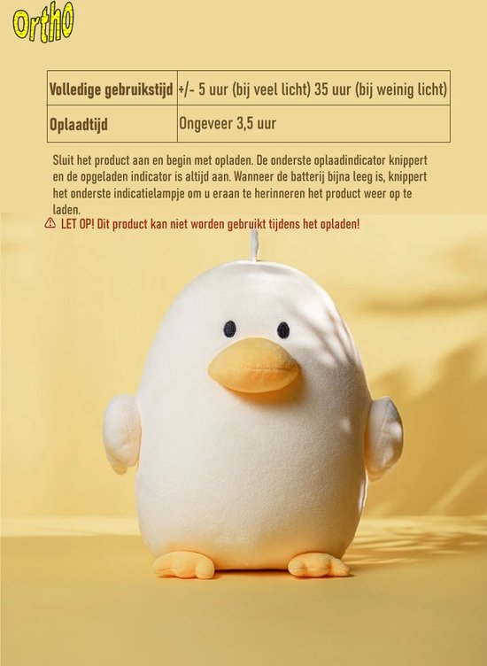 Ortho® - Pluche Nachtlamp - Knuffel met Licht - Eend - Geel van Ortho — afbeelding 2