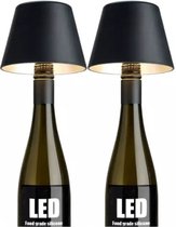 Oplaadbare Flessenlamp - Tafellamp - Zwart - Usb Oplaadbaar - Warm wit - Touch Dimbaar - LED - 2 STUKS