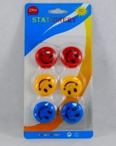 Set van 6 Kleurrijke Magneetjes - Koelkastmagneet - Whiteboard Magneet - Smiley Emoji - Magnet - Magneten - Rond - 3cm - Rood Geel Blauw
