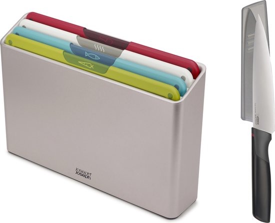 Ensemble de planches à découper 4 pièces avec étui de rangement et couteau japonais Elevate gratuit en acier inoxydable, argent