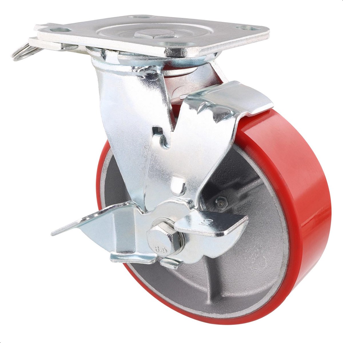 WAGNER Profi zwaarlastwiel - DIRECTION LOCK 3in1 - zwenkwiel & bokwiel, gietijzer- zilver/rood, met zacht loopvlak, 2injectoren, geremd, diameter Ø 150 mm, max. belasting 400 kg - 04011501