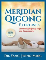 Boekomslag 'Meridian Qigong Exercises' met man liggend op zijn rug, knieën gebogen. Tekst: 'A simple lying-down routine for everyone'.