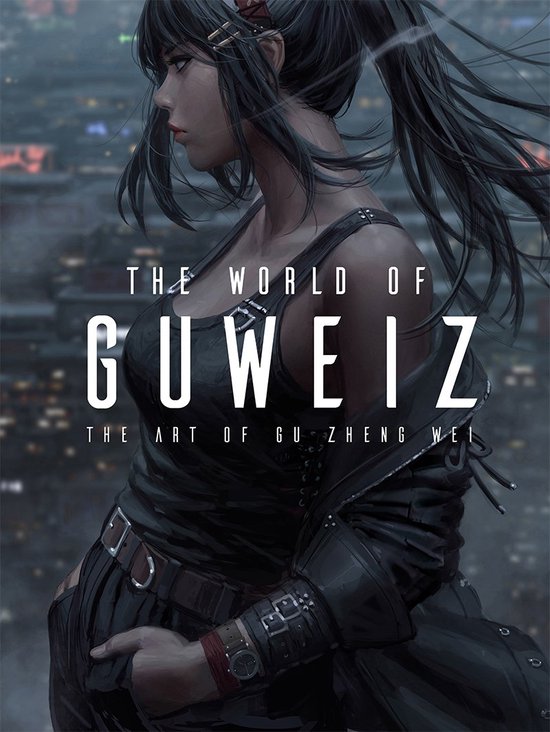 De cover van "The World of Guweiz" toont een anime-stijl vrouw met zwart haar in een paardenstaart, gekleed in een zwarte outfit.