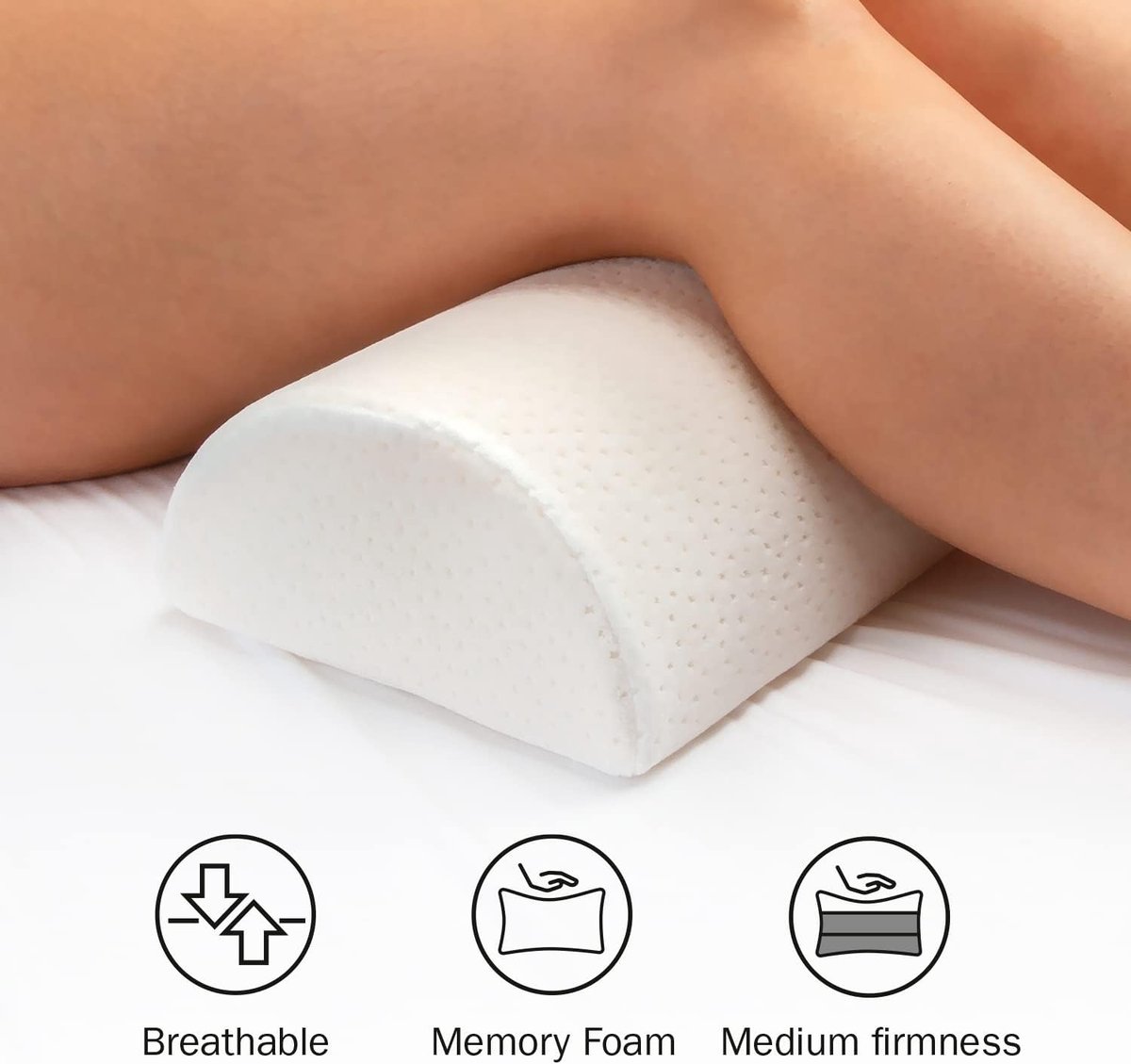 Visco-elastisch ergonomisch beenkussen - gemiddelde sterkte - halvemaanvorm - aanpasbaar en ademend Kniekussen voor in bed