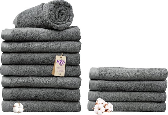 Miss Towels - Hotelhanddoek - Antraciet - 70x140 - 8+4 Bundel