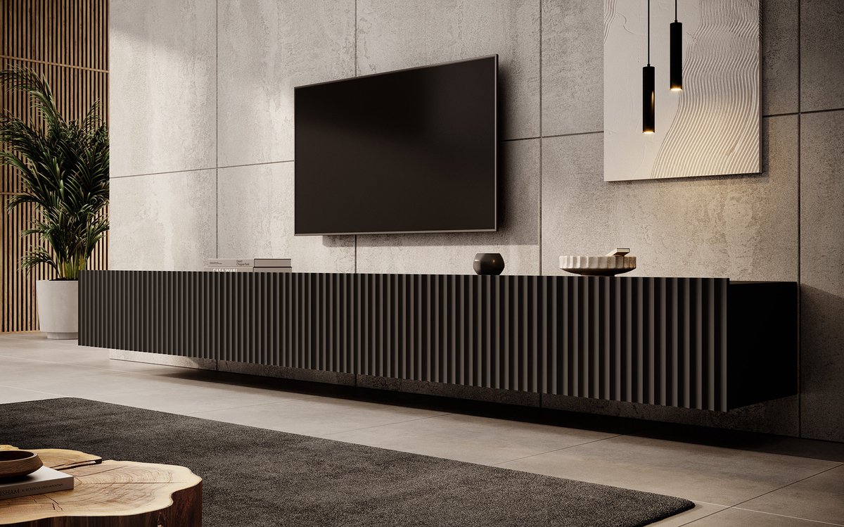 MEUBELLA TV-Meubel Pepinos - Mat zwart - 300 cm