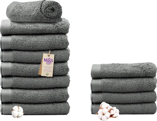 Miss Towels - Hotelhanddoek - Antraciet - 50x100 - 8+4 Bundel