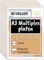 Creative Deco 30 x A3 Multiplex Platen 3mm | 420 x 300 x 3 mm Hout | Ideaal voor Huisdecor, Ambachten, Laserknipsel, CNC Machine, Rolzaag, het Stenciling, Pyrografie