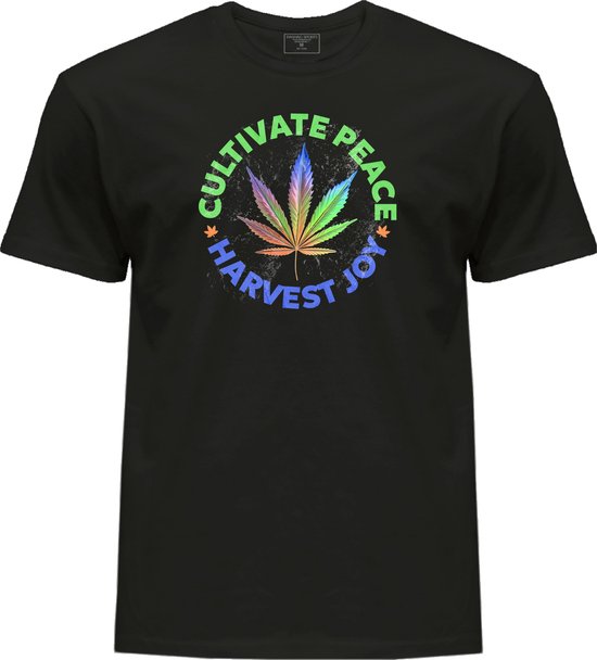 Nice Weed t-shirt cultivate peace harvest joy chill model 100% cotton high quality Funny t-shirt with weed quote