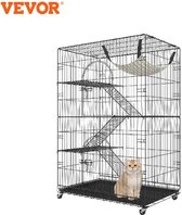 VEVOR Kattenren - Kattenbench - Katten kooi - 4 Niveaus - 2 Deuren - 3 Ladders - 90x60x133cm - Zwart - Ideaal voor knaagdieren - Ondersteund tot 14kg - Opvouwbaar