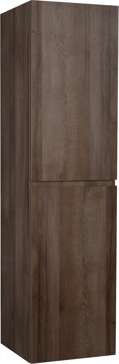 Badplaats Badkamerkast Angela 40 x 30 x 150 cm – Bruin Eiken – Hangende Kolomkast met 2 Deuren