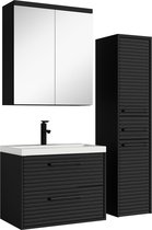 Badplaats Badkamermeubel Set Etna 60 cm - Mat zwart - Badmeubel met spiegelkast en zijkast