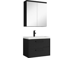 Badplaats Badkamermeubel Set Etna 60 cm - Mat zwart - Badmeubel met spiegelkast