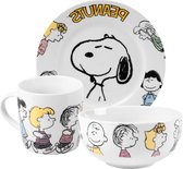 Ontbijtset Snoopy Family - 3-delige servies set van porselein in wit borden set