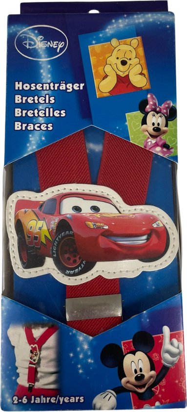 Pierre Mouton Disney Bretel - Bretels - Kinderen - Cars - Rood - 3 clips