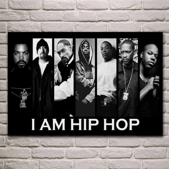 Allernieuwste.nl® Peinture sur toile HipHop Rappers Ice Cube Snoop Dogg Tupac Shakur - 60 x 90 cm - Zwart Wit