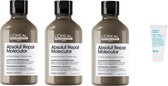 3 x L'Oréal Professionnel - Absolut Repair Molecular Shampoo – 300 ml + WILLEKEURIG Travel Size