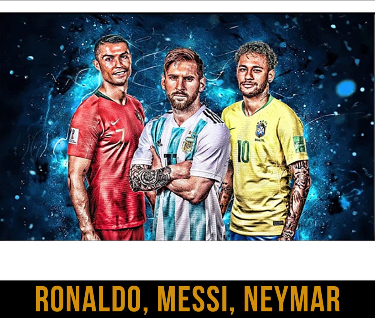Allernieuwste.nl® Canvas Schilderij Ronaldo Messi Neymar Profvoetballers - Voetbal Sport - Kleur - 50 x 70 cm