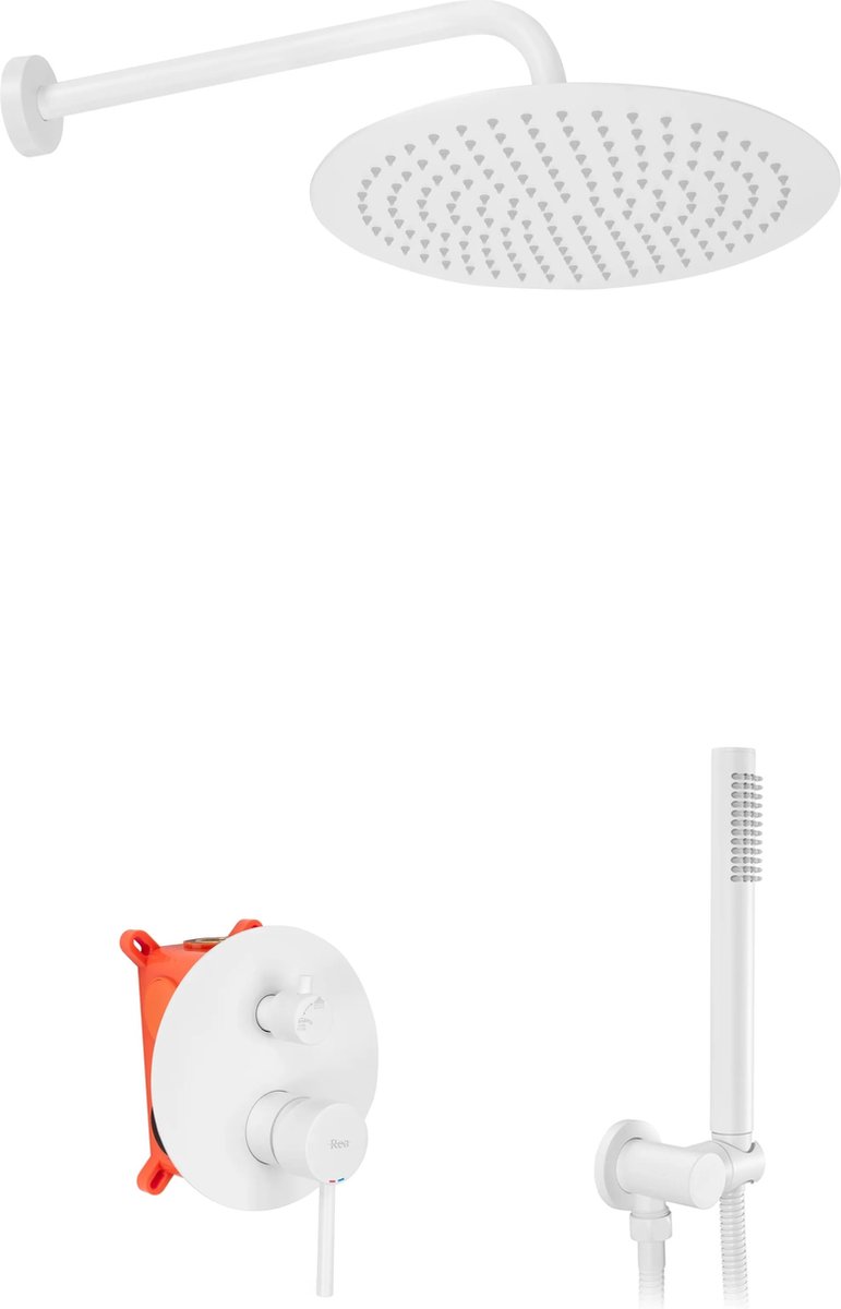 MANDEE.NL - Milera Mat Wit Inbouw ANTI-KALC-systeem Doucheset - inbouwkraan, regendouche, regendouche-arm, 1500 mm slang, handdouche, handdouchehouder, afdekhoezen MATERIAAL MESSING