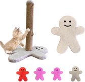 Longway- Krabpaal Katten - Krabpaal met Touw - Krabmeubel met Speeltje - 50 cm - Smiley- Wit