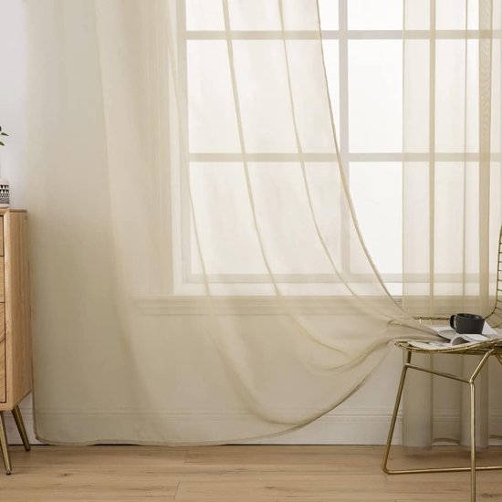 lichtdoorlatende gordijnen met linnenlook / transparante - transparent curtains set van 2 215 x 140 cm