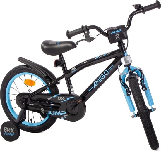 AMIGO BMX Jump Jongensfiets 16 Inch - Kinderfiets voor 4 tot 6 Jaar - 100-115 cm - Met Zijwieltjes - Zwart/Blauw — afbeelding 3