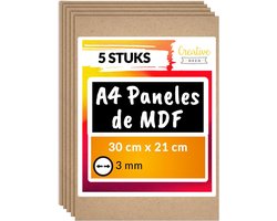 Creative Deco 5 x A4 MDF - Plaat | 300 x 210 x 3 mm | Perfect voor Lasersnijden, CNC - Frezen, Modelleren, Freeswerk, Figuurzagen