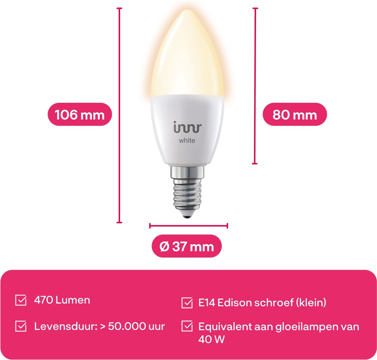 Innr smart E14 LED lamp - geschikt voor Philips Hue - Zigbee bulb - warmwit licht - slimme kaarslamp - dimbaar - 470 lumen - 2 pack – foto 3