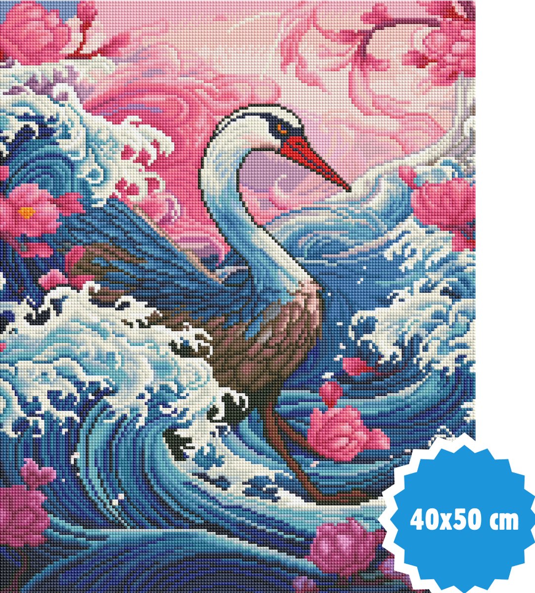 F4B Diamond Painting Zwaan in Golf - 40x50 cm - Vierkante steentjes - Dieren — afbeelding 2