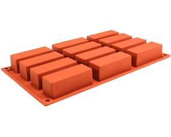 Siliconen bakvorm met twaalf rechthoekige holtes voor repen